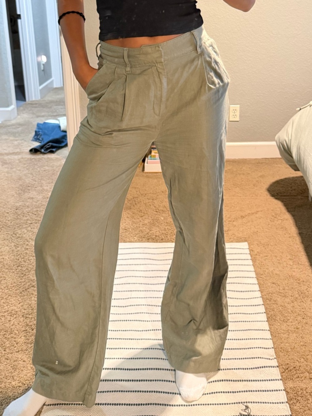 GAP Olive Wide-Leg High-Rise Pants